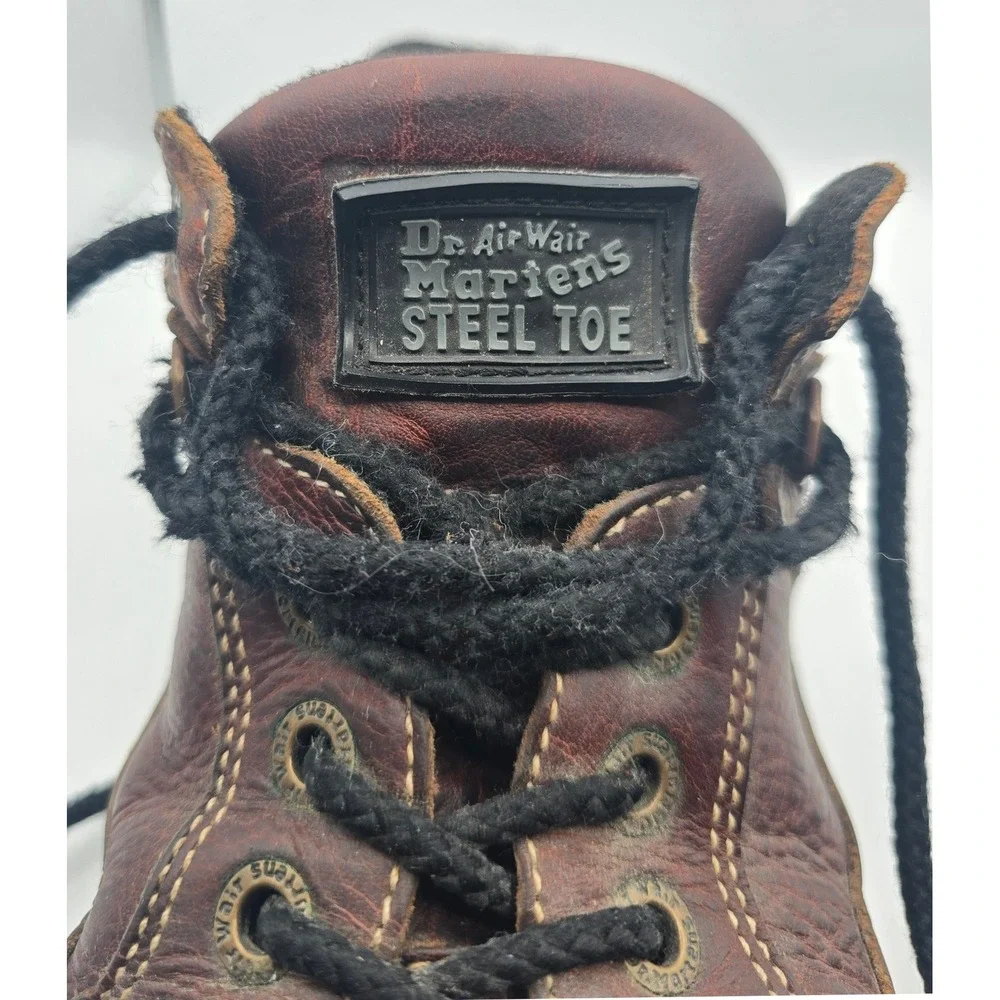 Dr. Martens 7A12 Steel Toe Work Shoes Mens 11 Brown Leather Low Top Boots Y2K
